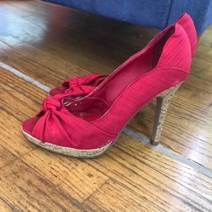 Red Peep Toe High Heels.with bow. Retro style